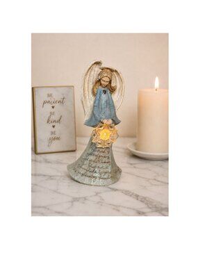 Vintage Enesco Lighted Angel Figurine With Snowflake Lantern, Inspirational